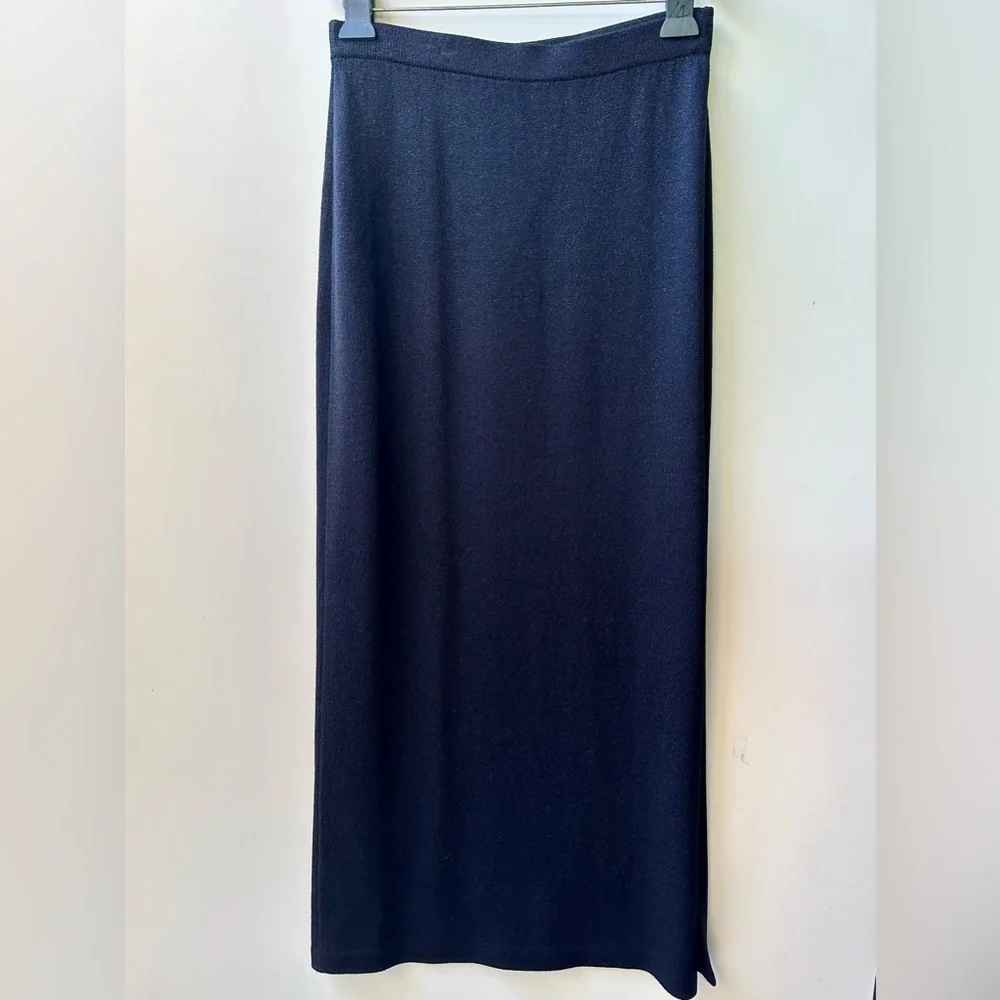 Like New St. John Santana Knit Elegant Black with Silver Maxi Skirt Side Slit, 4